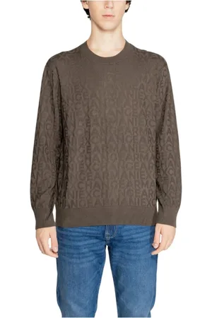 Armani Exchange Swetry, Mężczyzna, Zielony, L, Brązowy Sweter z Logo Crewneck