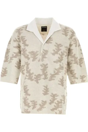 Ermenegildo Zegna Swetry, Mężczyzna, Beżowy, L, Haftowany lniany oversize polo