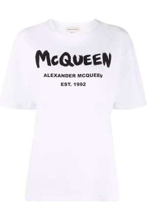 Alexander McQueen Koszulki, Kobieta, Biały, 3XS, Graffiti Logo Crewneck T-shirt