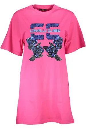 Roberto Cavalli Sukienki, Kobieta, Różowy, XL, Różowa Bawełniana Sukienka Damska