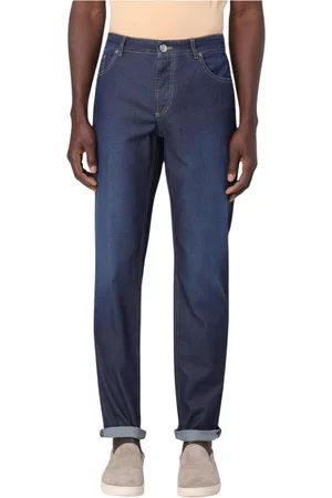 Brunello Cucinelli Jeansy, Mężczyzna, Niebieski, L, Denim, Slim Fit Denim Jeansy