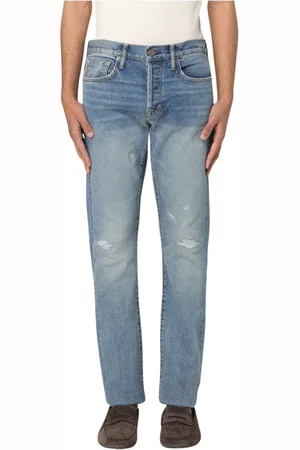 Tom Ford Jeansy, Mężczyzna, Niebieski, W31, Denim, Rozdarte Straight Leg Jeansy