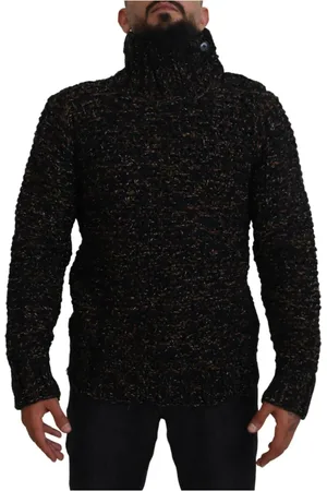 Dolce & Gabbana Swetry, Mężczyzna, brązowy, S, Len, Luksusowy Sweter z Wysokim Kołnierzem