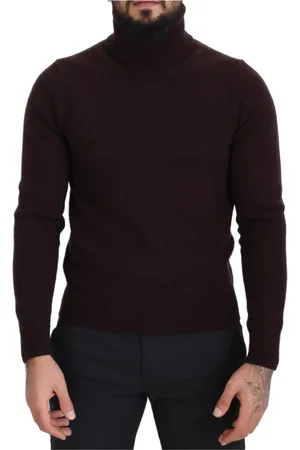 Dolce & Gabbana Swetry, Mężczyzna, brązowy, S, Czarny Wełniany Sweter z Golfem