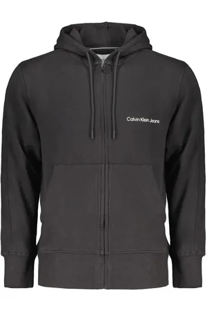 Calvin Klein Bluzy, Mężczyzna, Czarny, XL, Czarny bluza z kapturem i zamkiem błyskawicznym
