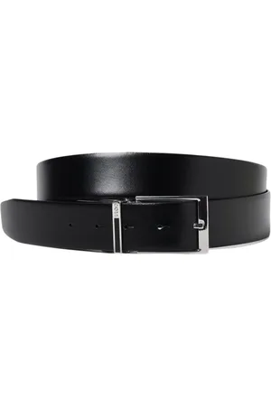 HUGO BOSS Akcesoria, Mężczyzna, Czarny, ONE SIZE, Czarny Skórzany Pasek z Srebrną Sprzączką