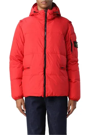Stone Island Kurtki, Mężczyzna, Czerwony, M, Nylon, Czerwona Kurtka Puchowa z Kapturem