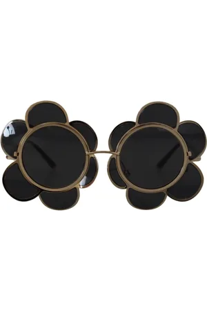 Dolce & Gabbana Akcesoria, Kobieta, Czarny, ONE SIZE, Okulary przeciwsłoneczne Kwiat Czarny Złoto Model