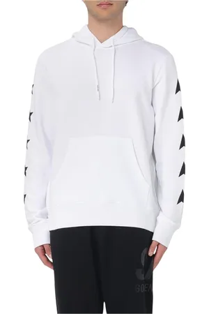 Golden Goose Bluzy, Mężczyzna, Biały, M, Len, Biała Szczegółowa Bluza z Kapturem dla Mężczyzn