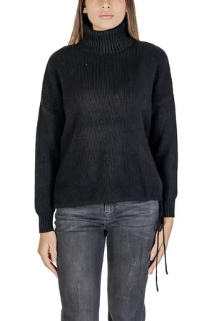 SANDRO FERRONE Swetry, Kobieta, Czarny, L/XL, Nylon, Czarny Sweter Jesień/Zima Kolekcja