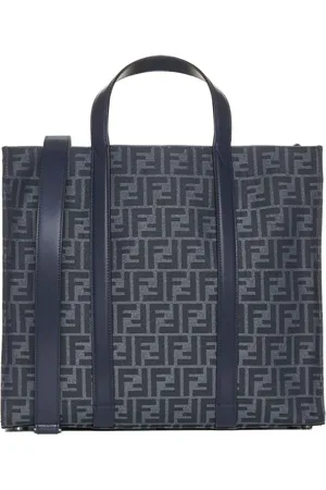 Fendi Torebki, Mężczyzna, Niebieski, ONE SIZE, Denim, Niebieska torba typu tote z denimu i skóry