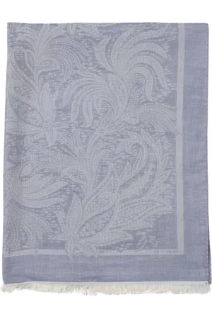 Etro Akcesoria, Mężczyzna, Niebieski, ONE SIZE, Len, Niebieski Kwiatowy Bawełniany Szal