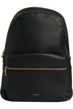 Dolce & Gabbana Torebki, Mężczyzna, Czarny, ONE SIZE, Nylon, Czarny Skórzany Plecak z Nadrukiem Logo