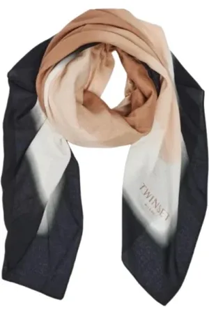 Twin-Set Akcesoria, Kobieta, Wielobarwność, ONE SIZE, Wzorzysty Szal z Wiskozy Piasek