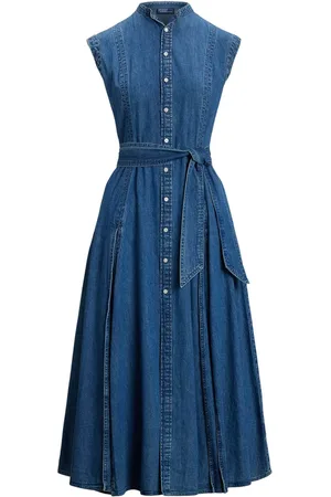 Ralph Lauren Sukienki, Kobieta, Niebieski, S, Denim, Niebieska sukienka midi w stylu A-line