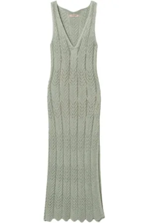 Twin-Set Sukienki, Kobieta, Zielony, XS, Zielona Sukienka Lurex Dekolt Falbana