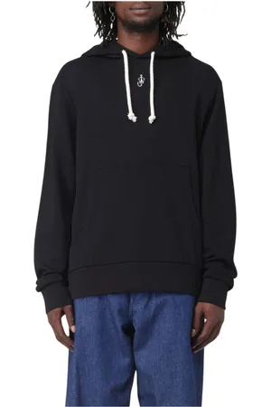 J.W.Anderson Bluzy, Mężczyzna, Czarny, XS, Haftowany Bawełniany Hoodie