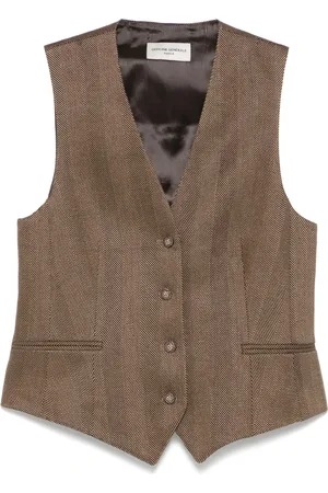 OFFICINE GENERALE Kurtki, Kobieta, brązowy, S, Kamizelka Cleo w kratę Toffee/Black