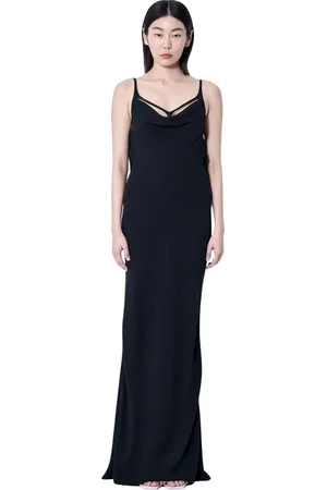 MUGLER Sukienki, Kobieta, Czarny, S, Sukienka Maxi z Dekoltem w Serek