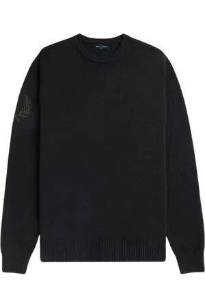 Fred Perry Swetry, Mężczyzna, Czarny, L, Czarny Sweter z Wiankiem Lauru