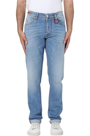 sartoria tramarossa Jeansy, Mężczyzna, Niebieski, W30, Denim, Zniszczone Straight Leg Jeansy Stylowy Design