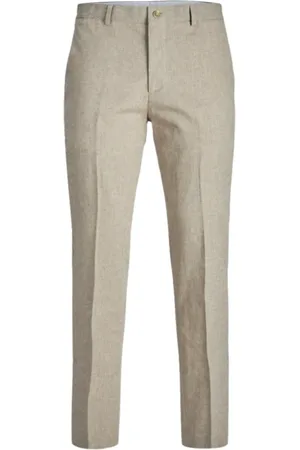 JACK & JONES Spodnie, Mężczyzna, Beżowy, 2XL, Beżowe lniane spodnie slim fit