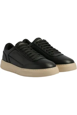 Emporio Armani Buty, Mężczyzna, Czarny, 40 EU, Wygodne skórzane sneakersy w kolorze czarnym
