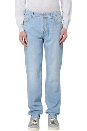 Brunello Cucinelli Jeansy, Mężczyzna, Niebieski, 3XL, Denim, Premium Straight Leg Jeansy dla Mężczyzn