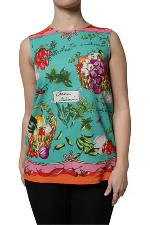 Dolce & Gabbana Koszulki, Kobieta, Wielobarwność, S, Kwiatowy jedwabny bezrękawnik