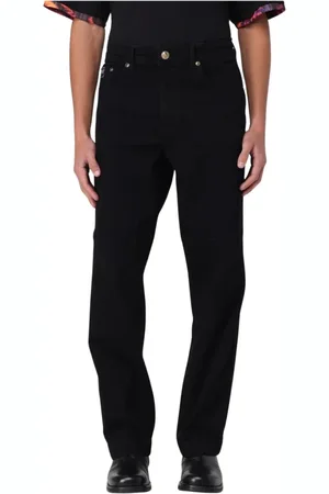 VERSACE Jeansy, Mężczyzna, Czarny, W36, Czarne Spodnie Slim-Fit z Logo