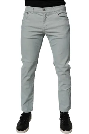 Dolce & Gabbana Jeansy, Mężczyzna, Niebieski, M, Jasnoniebieskie Logo Plaque Skinny Jeansyy