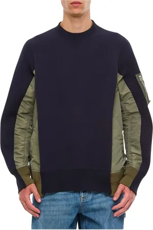 SACAI Bluzy, Mężczyzna, Wielobarwność, S, Niebieski Sweter z Kołnierzem Crew Neck