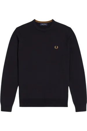 Fred Perry Swetry, Mężczyzna, Niebieski, XS, Granatowy Wełniany Sweter z Okrągłym Dekoltem