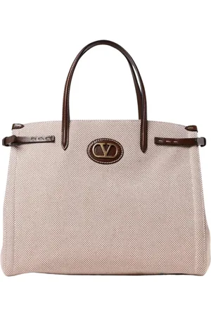 VALENTINO GARAVANI Torebki, Mężczyzna, Beżowy, ONE SIZE, Len, Stud Small Tote Bag Beżowy