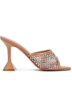 Amina Muaddi Buty, Kobieta, brązowy, 40 EU, Kryształowy Net Slipper z Obcasem 9,5 cm