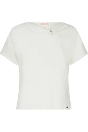 Liu Jo Koszulki, Kobieta, Biały, 2XS, Asymetryczny T-shirt z detalem biżuteryjnym