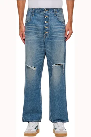 JUNYA WATANABE Jeansy, Mężczyzna, Niebieski, M, Denim, Zniszczone Niebieskie Jeansyy