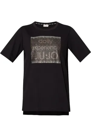 Liu Jo Koszulki, Kobieta, Czarny, L, Podstawowy T-shirt z bawełny z nadrukiem logo