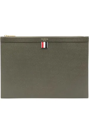 Thom Browne Akcesoria, Mężczyzna, Zielony, ONE SIZE, Zielona skórzana portmonetka z paskiem RWB