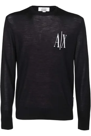 Armani Exchange Swetry, Mężczyzna, Niebieski, L, Granatowy podstawowy sweter z okrągłym dekoltem