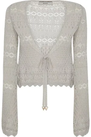 AKEP Swetry, Kobieta, Biały, L, Cropped Cardigan z dzwonkowymi rękawami