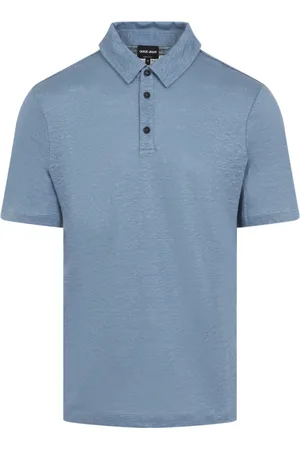 Giorgio Armani Koszulki, Mężczyzna, Niebieski, S, Niebieski T-shirt z lnu