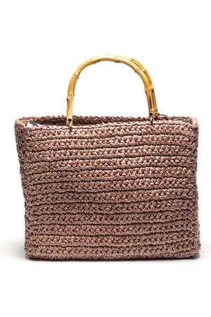 Chica London Torebki, Kobieta, brązowy, ONE SIZE, Bambus, Pletena torba Shopper z uchwytem z bambusa