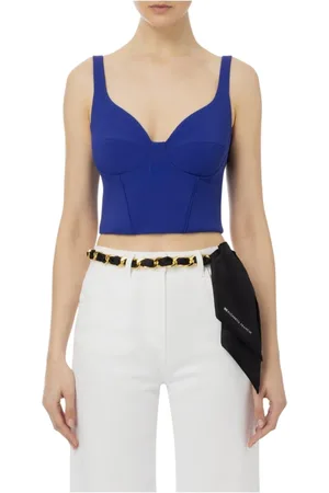 Elisabetta Franchi Koszulki, Kobieta, Niebieski, L, Indigo Bustier z Haftowanym Logo
