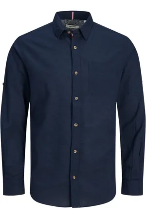 JACK & JONES Koszule, Mężczyzna, Niebieski, S, Slim Fit Koszula z Długim Rękawem z Bawełny i Lnu