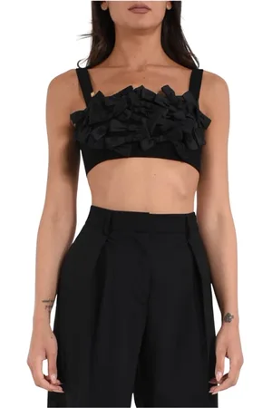 Elisabetta Franchi Koszulki, Kobieta, Czarny, XL, Poliester, Top z motywem kokardki