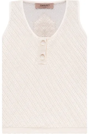 Twin-Set Koszulki, Kobieta, Biały, S, Diagonalny Efekt Sieciowy Bezrękawnik