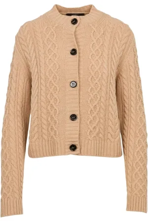 Max Mara Swetry, Kobieta, brązowy, L, Kardigan w Kolorze Camel z Warkoczowymi Szczegółami