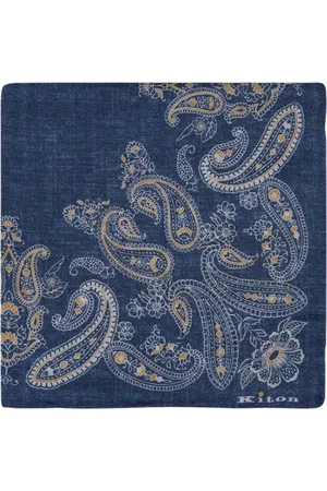 Kiton Akcesoria, Mężczyzna, Niebieski, ONE SIZE, Niebieski Paisley Bawełniany Kieszonkowy