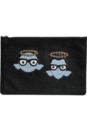 Dolce & Gabbana Torebki, Mężczyzna, Czarny, ONE SIZE, Czarna skórzana torba Dgfamily dla mężczyzn z ozdobami